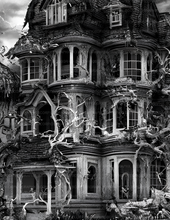 Load image into Gallery viewer, Black and White Creepy House - Printable Wall Art