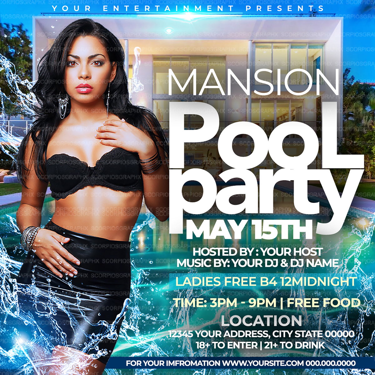 Mansion Pool Party Flyer Template