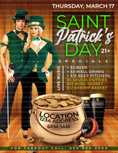 Load image into Gallery viewer, St Patricks Day Menu Flyer