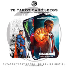 Load image into Gallery viewer, Dc Comics Tarot Cards, superhero tarot deck, printable Tarot cards, DIY tarot deck, DC tarot card deck, digital download