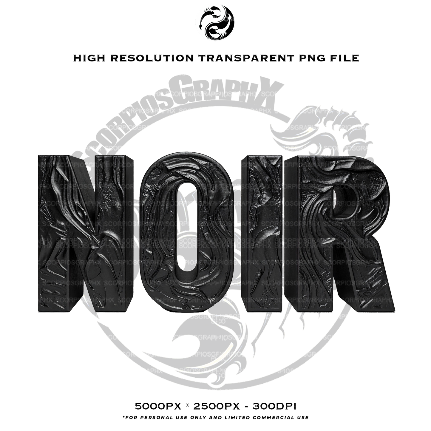 3D Black Noir Text PNG