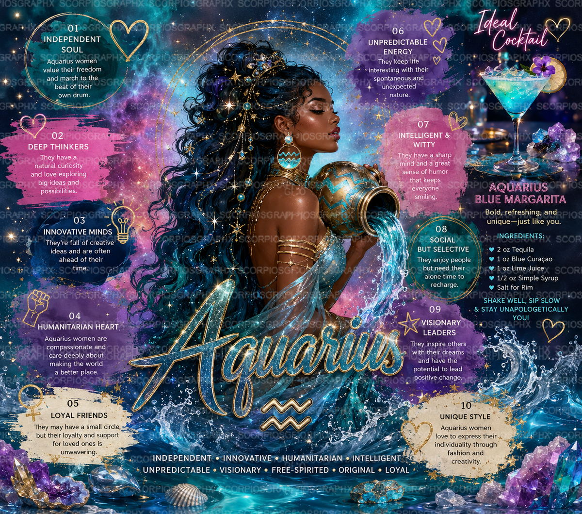 Aquarius Goddess Tumbler Wrap Design PNG