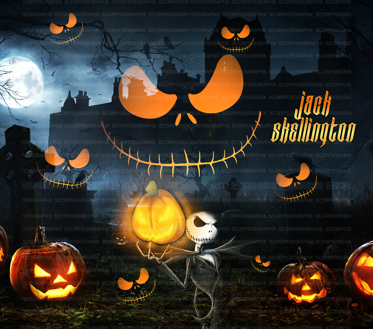 Jack Skellington PNG | Sublimation | Tumbler Wrap Design | Digital Download