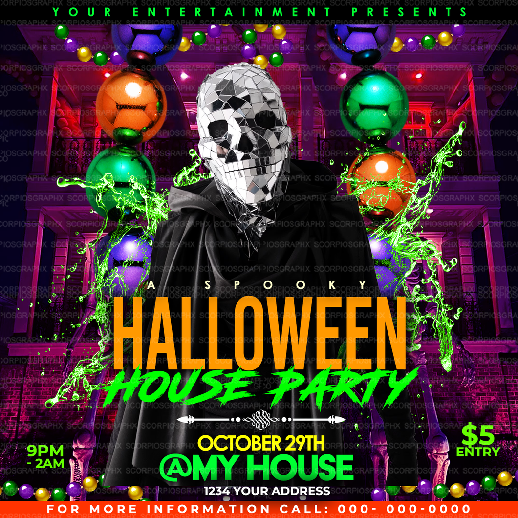 Halloween House Party Flyer Template