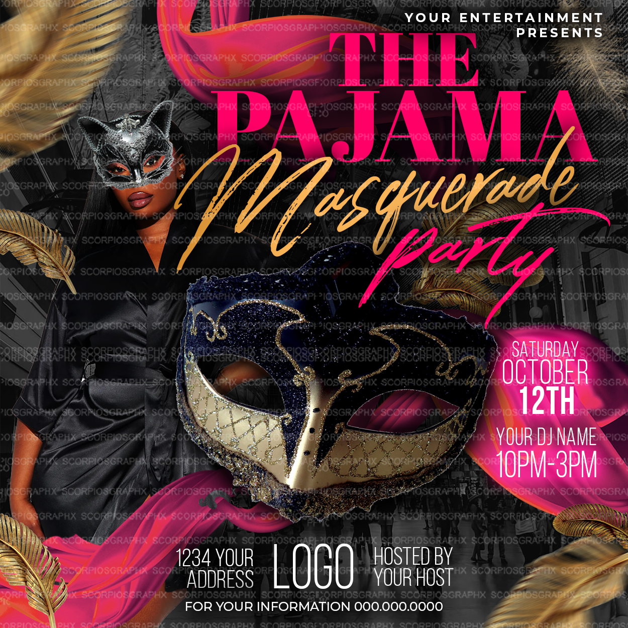 Pajama Masquerade Party Flyer Template