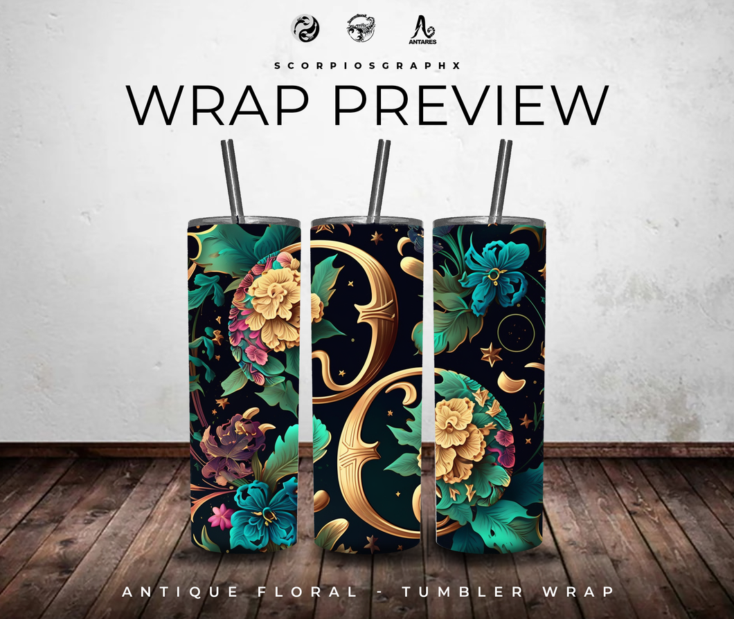 Antique Floral PNG | Sublimation | Tumbler Wrap Design | Digital Download