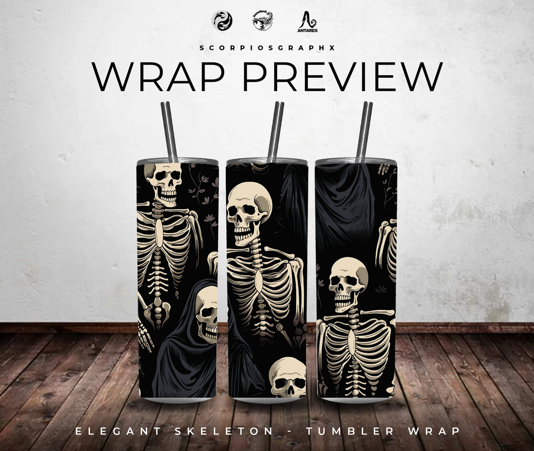 Elegant Skeleton PNG | Sublimation | Tumbler Wrap Design | Digital Download