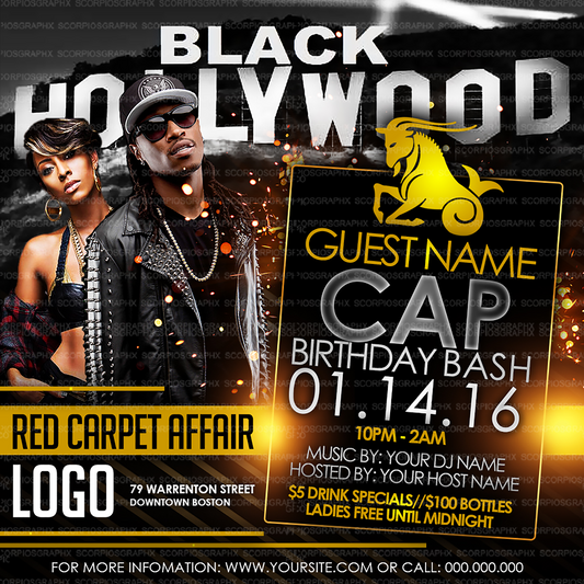 Black Hollywood Birthday Flyer Template