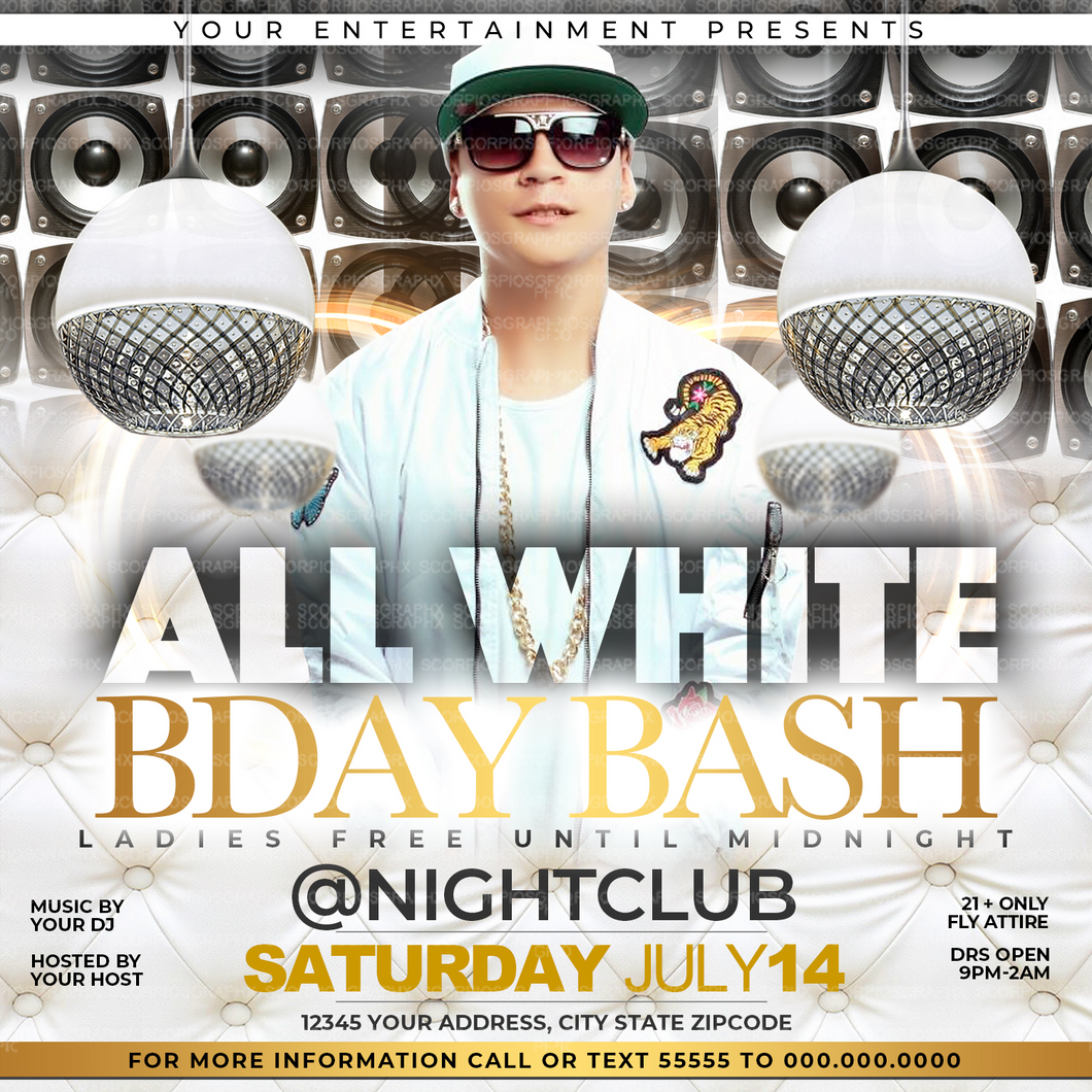 All White Birthday Party Flyer Template – ScorpiosGraphx
