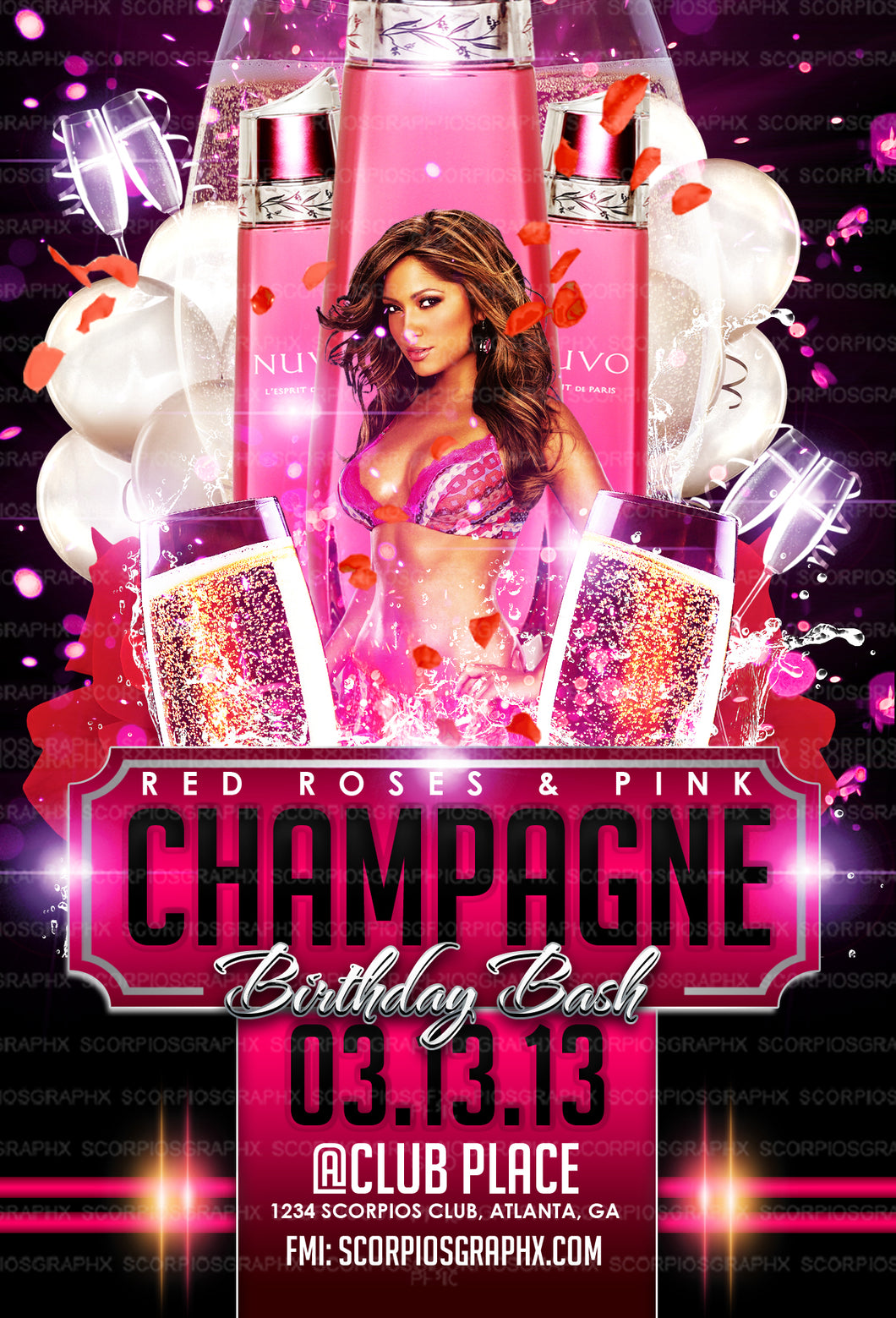 Champagne Birthday Flyer Template