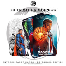 Load image into Gallery viewer, Dc Comics Tarot Cards, superhero tarot deck, printable Tarot cards, DIY tarot deck, DC tarot card deck, digital download
