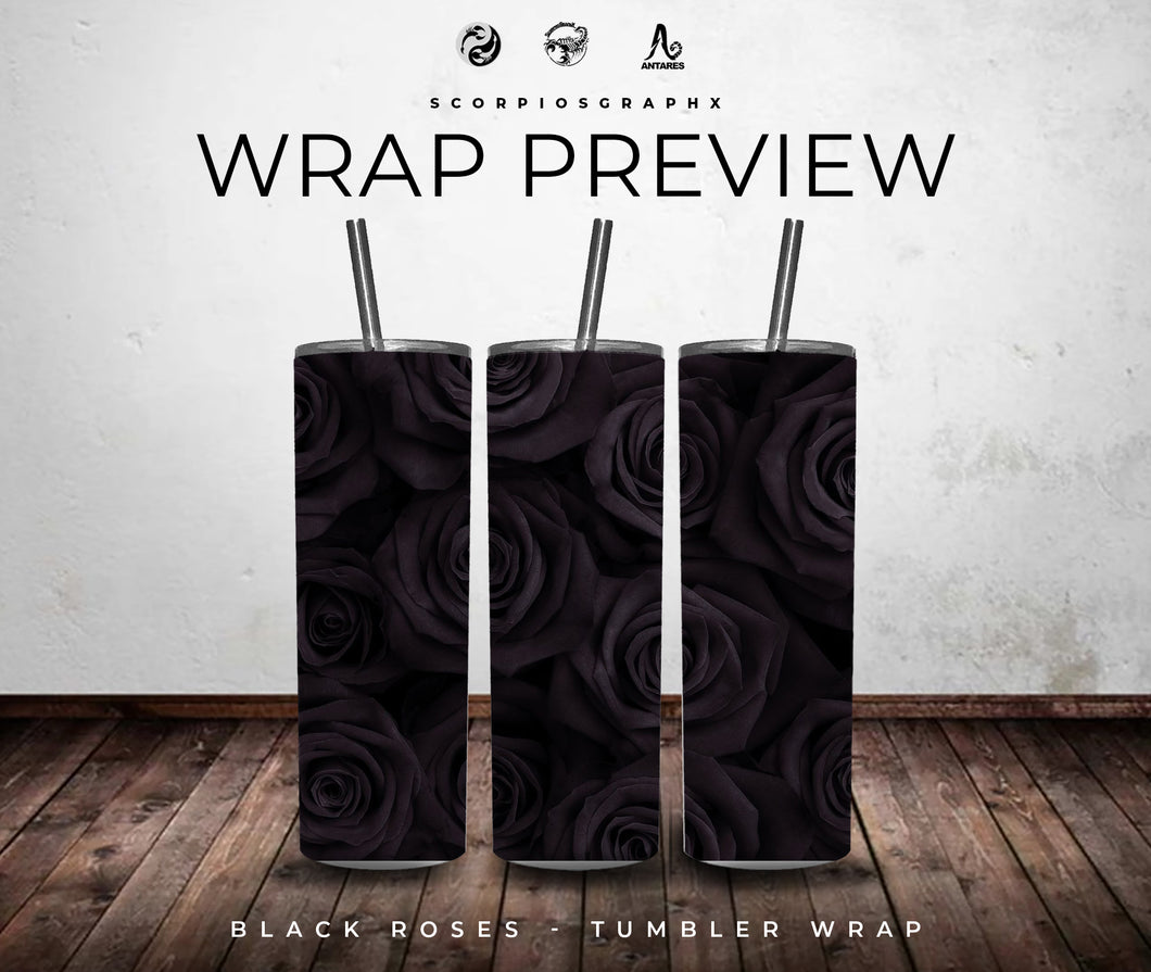 Black Roses PNG | Sublimation | Tumbler Wrap Design | Digital Download